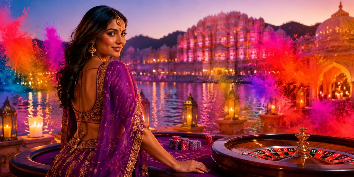 Spectacular view of Jaipur Hawa Mahal with festive roulette celebration